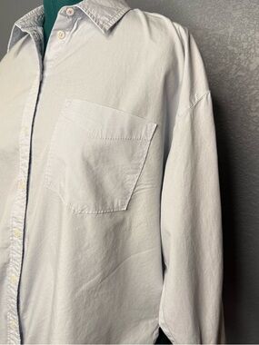 Anthropologie Light Gray Cotton Button Down Shirt Relaxed Fit Size L
